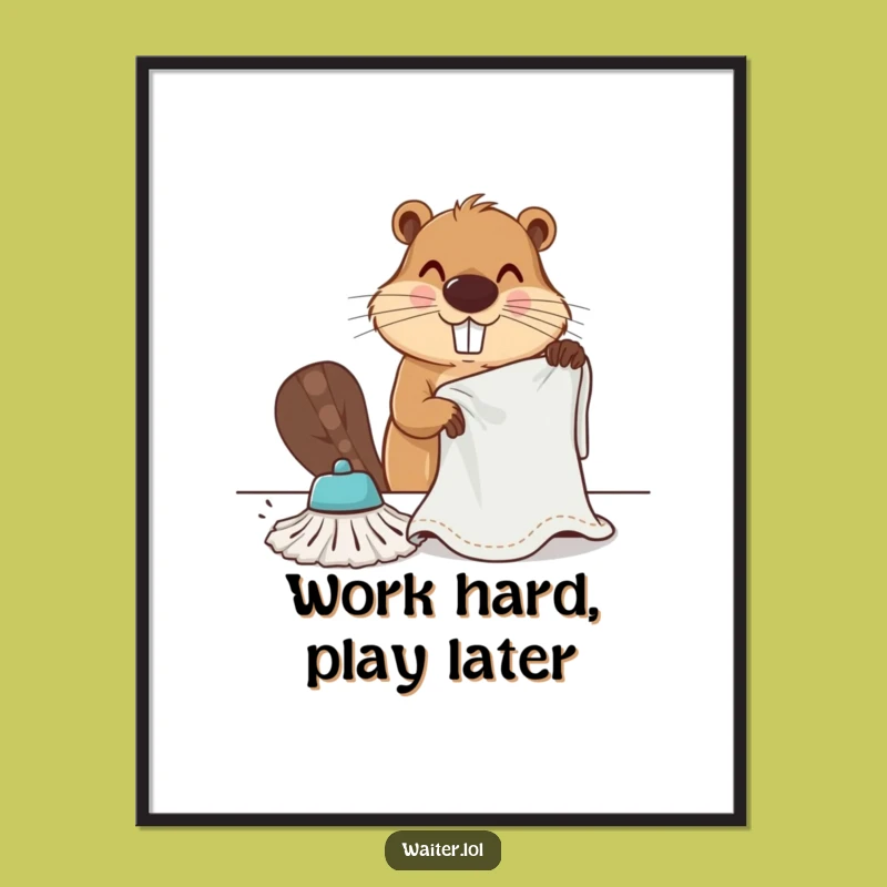Funny Beaver Cleaning Poster - Dedicated Worker Wall Art
