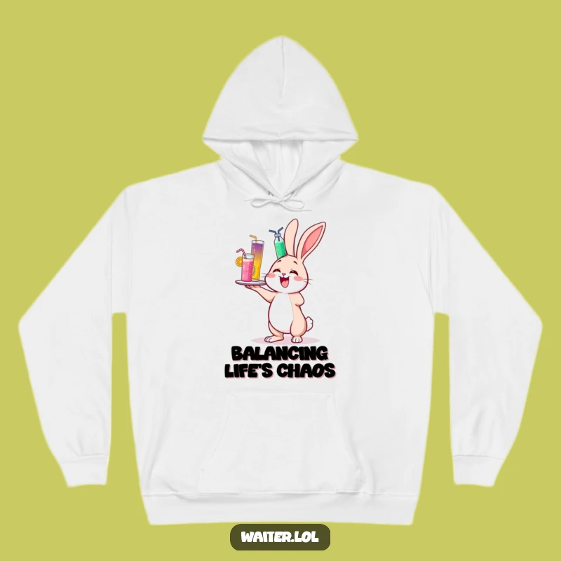 Funny Cheerful Bunny Drinks Hoodie - Cozy & Wobbly Comfort Gift