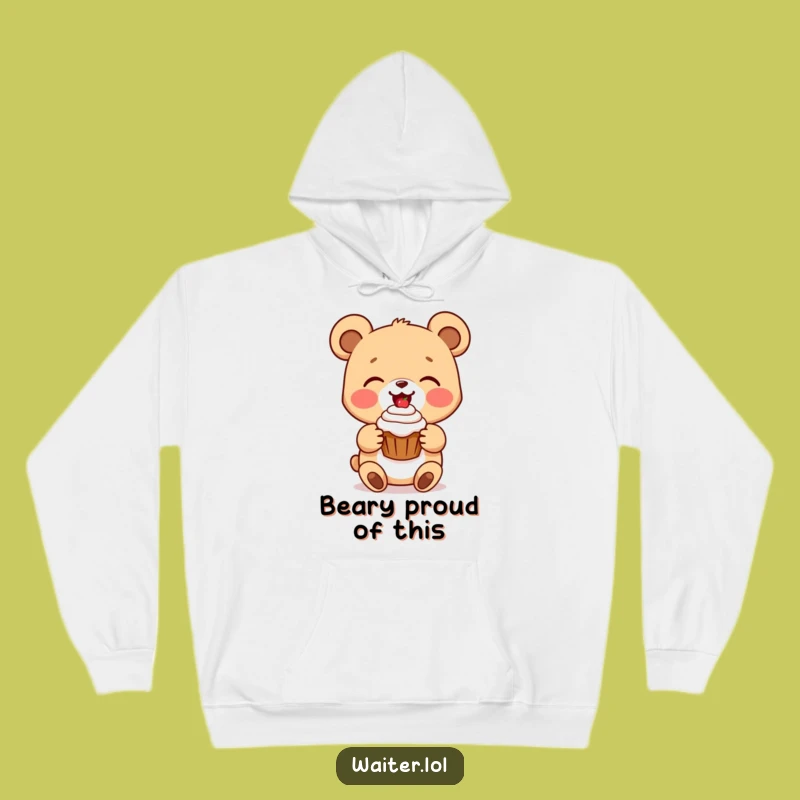 Funny Bear Cub Cupcake Hoodie: Cozy & Cute Cub with a Treat, Warm Gift!
