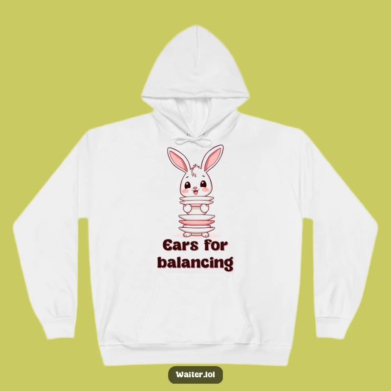 Cozy Funny Bunny Plate Balance Hoodie - Wobbly Ears Comfort