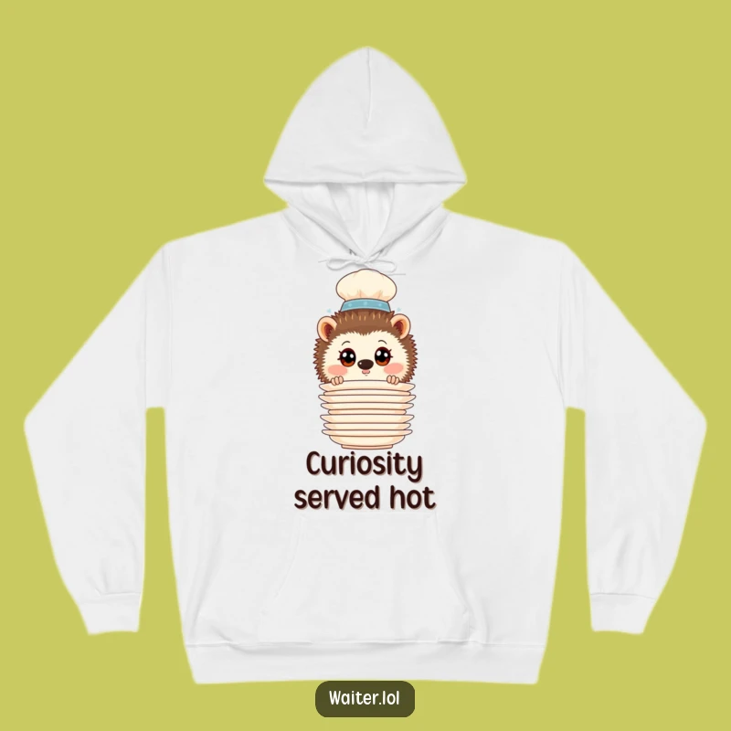Cozy Funny Hedgehog Waiter Hoodie: Warm and Hilarious Curious Critter Gear