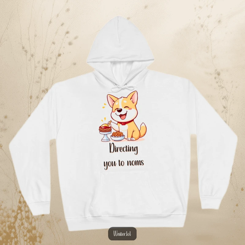 Funny Dog Menu Hoodie: A happy dog enthusiastically points a paw towards a delectable menu item, radiating excitement for food.