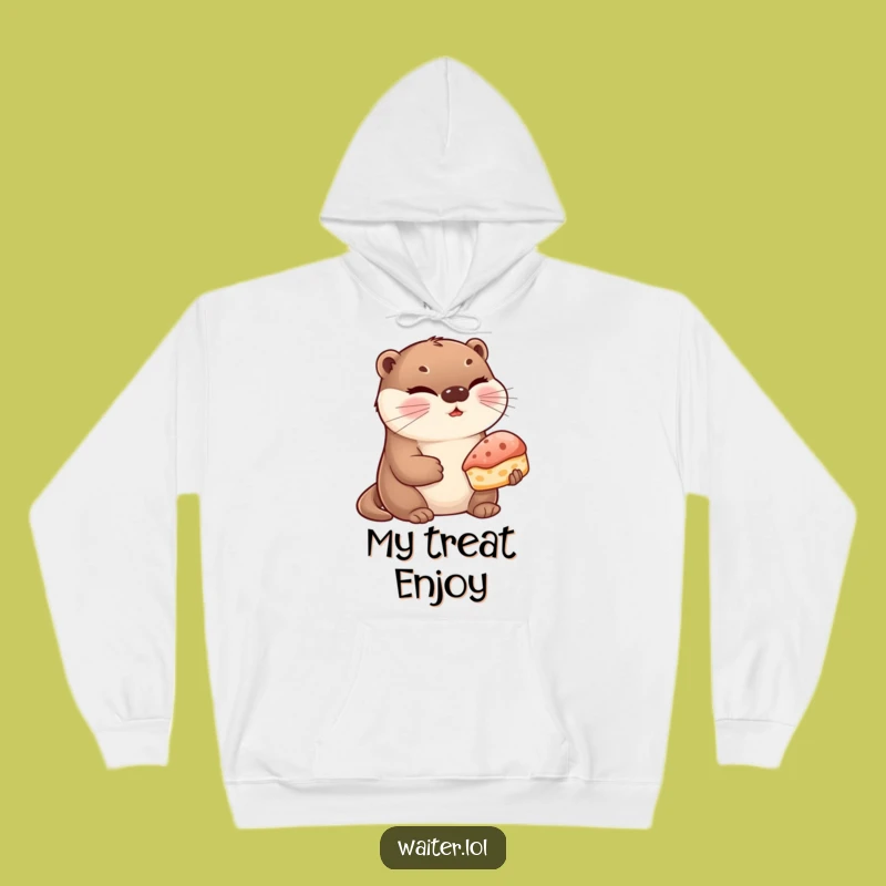 Funny Otter Pastry Hoodie: Cozy Winking Otter with a Treat, Ideal Warm Funny Gift