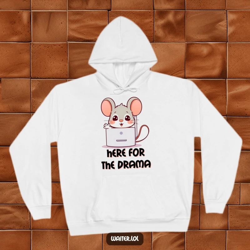 Funny Hoodie featuring a surprised mouse popping out from behind a napkin dispenser with a welcoming gesture, offering warmth and cheerful humor.