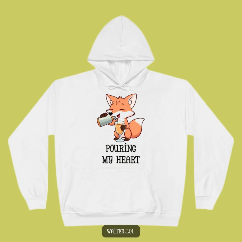 Funny Fox Bartender Hoodie: Exaggerated Pour Design, Cozy Host Wear, Perfect Funny Gift