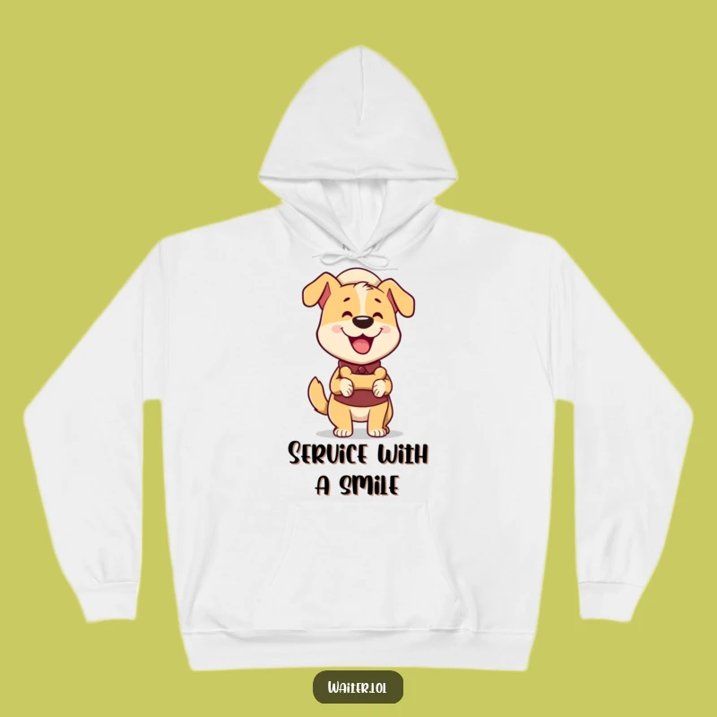 Cozy Funny Dog Waiter Hoodie: Warm and Hilarious Pup Treat Delivery Gear