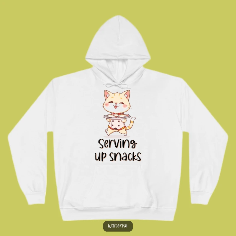 Funny Cat Waiter Hoodie: Cozy Giggle with Fish Plate, Warm Humorous Gift