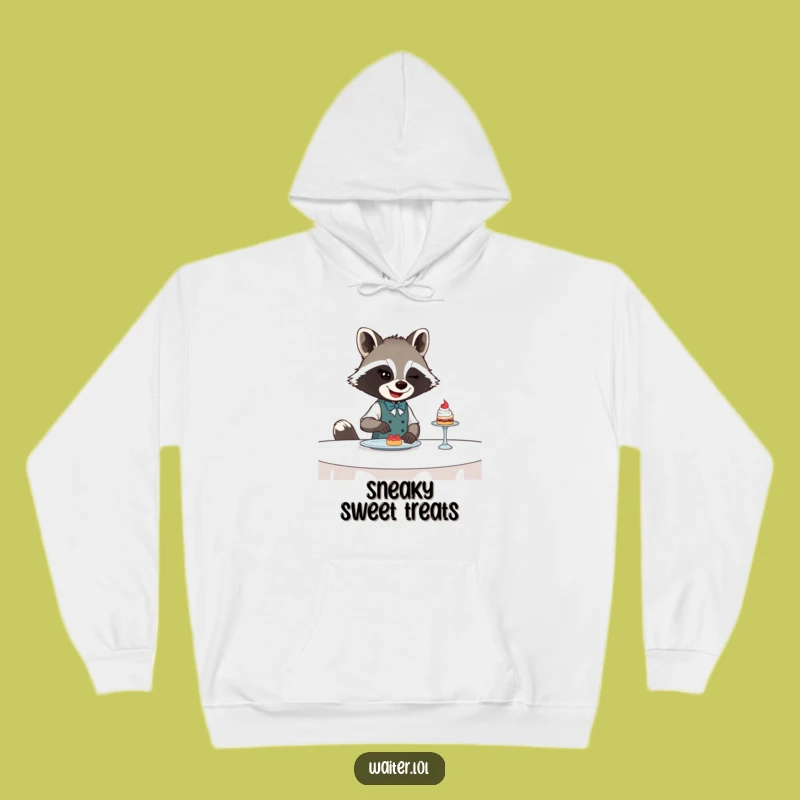 Cozy Funny Raccoon Waiter Hoodie: Warm and Hilarious Bandit Serving Gear