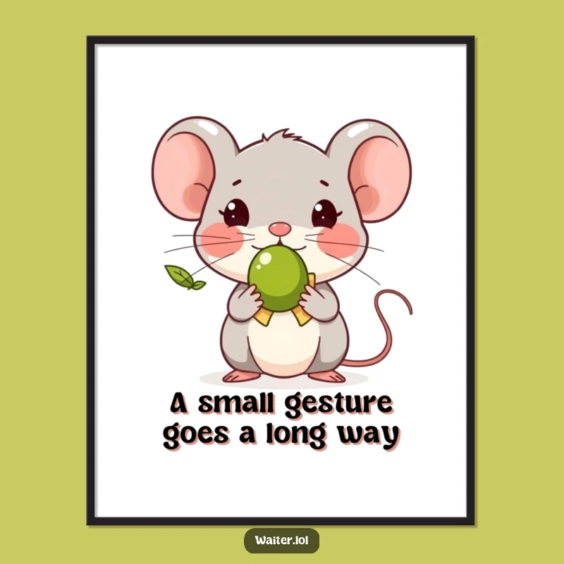 Funny Free Printable Wall Art: Tiny Mouse Olive Bow Downloadable Art Gift