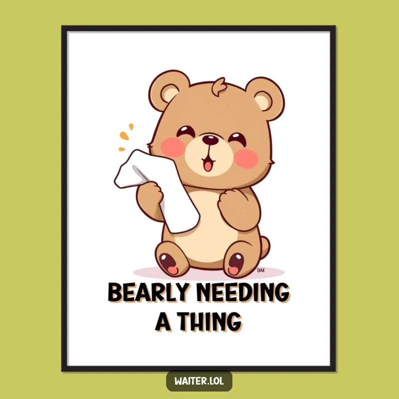 Funny Free Printable Wall Art: Bear's Napkin Flourish, Humorous Downloadable Decor