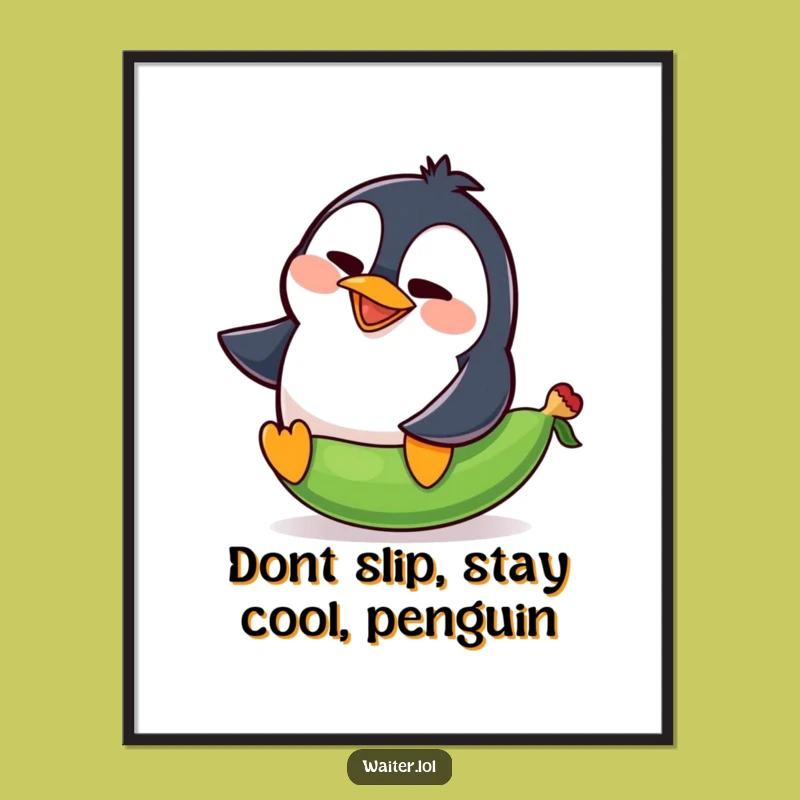 Funny Free Printable Wall Art: Penguin Pea Slip Chaos - Comical Downloadable Decor