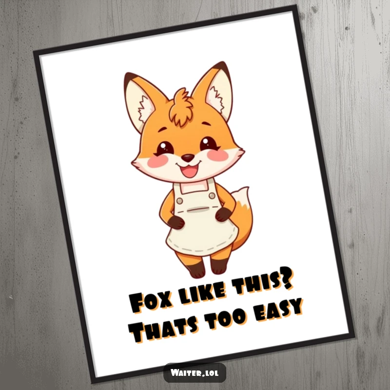 Funny Free Printable Wall Art: Charming fox character in an apron, smiling broadly, ready for kitchen adventures.