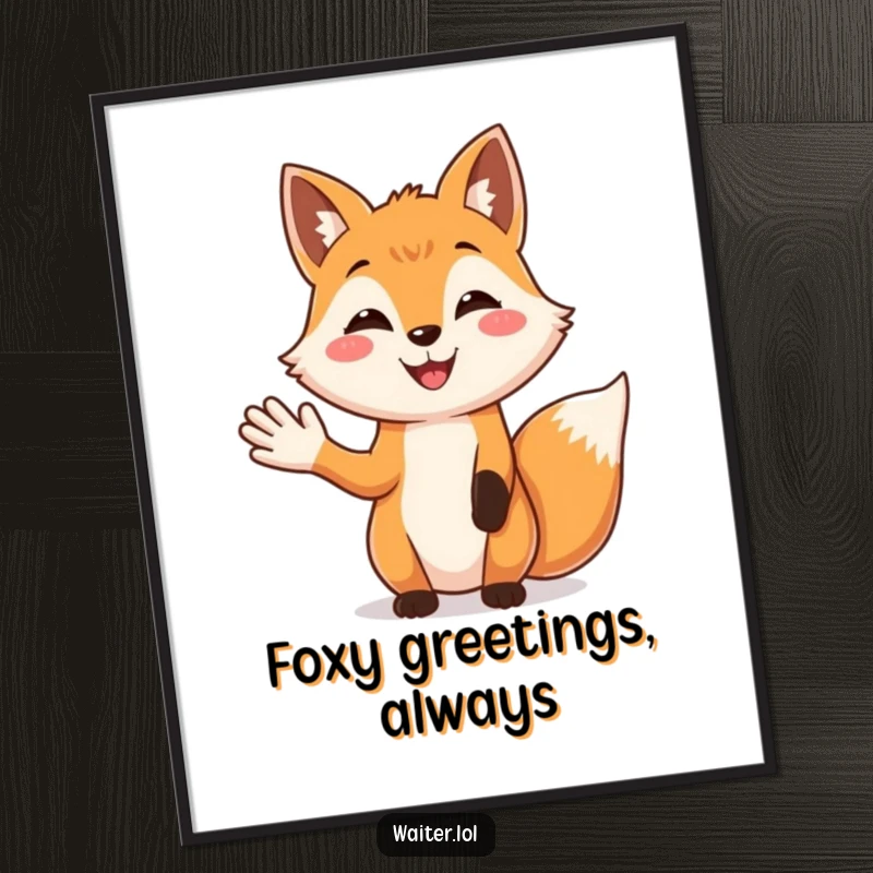 Funny Free Printable Wall Art of a welcoming fox with an open palm, offering a warm and friendly greeting.