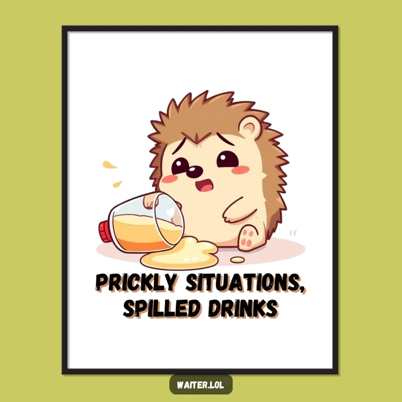 Free Printable Hedgehog Wall Art: Spilled Drink Surprise, Downloadable Whimsy
