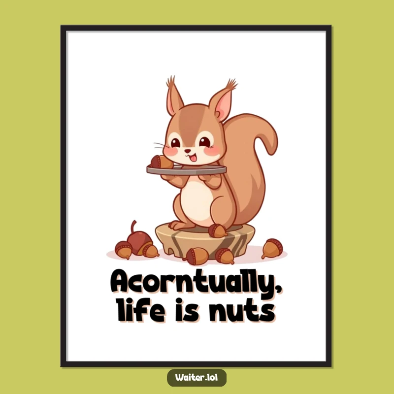 Free Printable Squirrel Wall Art: Funny Acorn Balance, Downloadable Quirky Decor