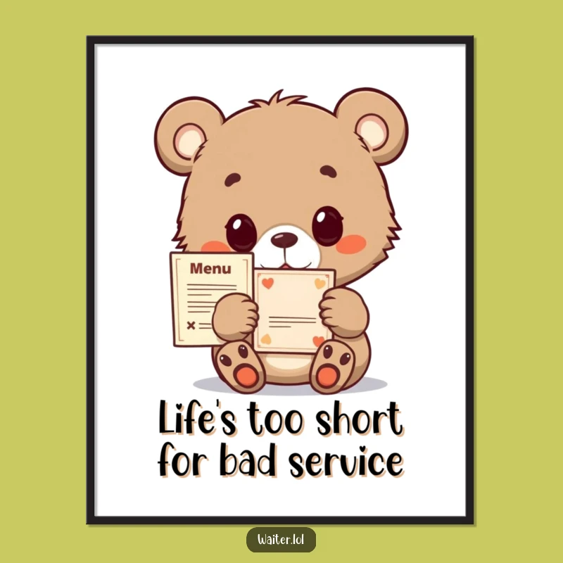 Free Printable Wall Art: Comical Bear Cub Menu - Hilarious Downloadable Decor