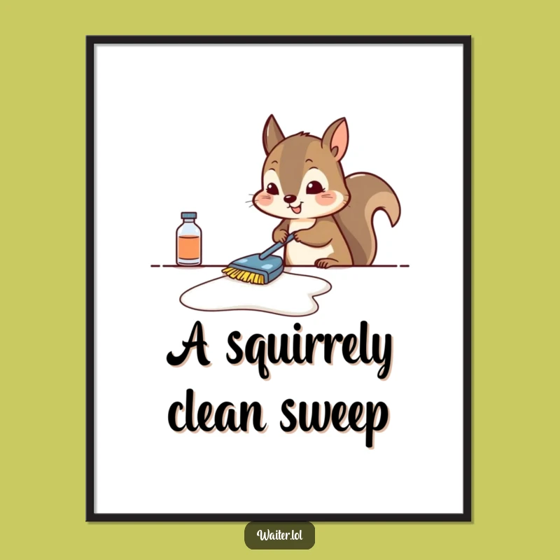 Free Printable Wall Art: Determined Squirrel Cleaning, Quirky Home Decor