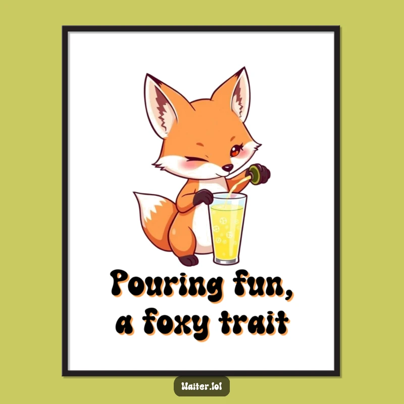 Free Printable Wall Art: Mischievous Fox Drink Pour, Quirky Home Decor