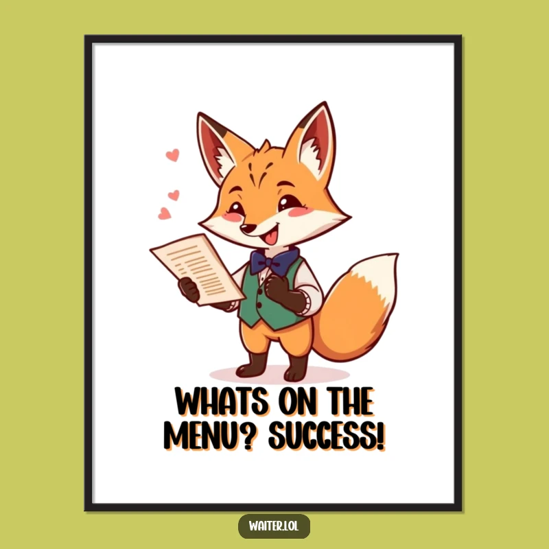 Free Printable Wall Art: Playful Fox Waiter Funny Downloadable Decor for a Sly Statement