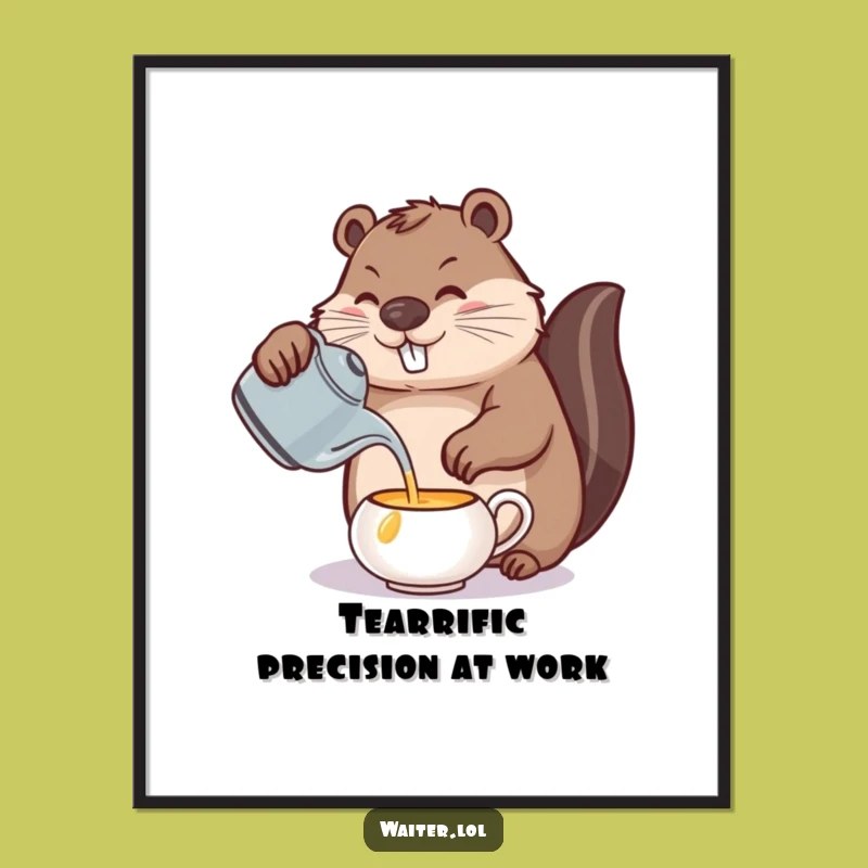 Free Printable Wall Art: Precise Beaver Tea Time - Funny & Whimsical Downloadable Decor