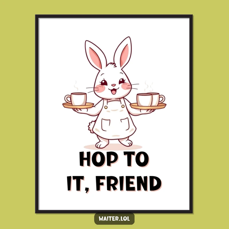 Funny Free Printable Wall Art: Bunny Barista Cozy Cafe Downloadable Decor