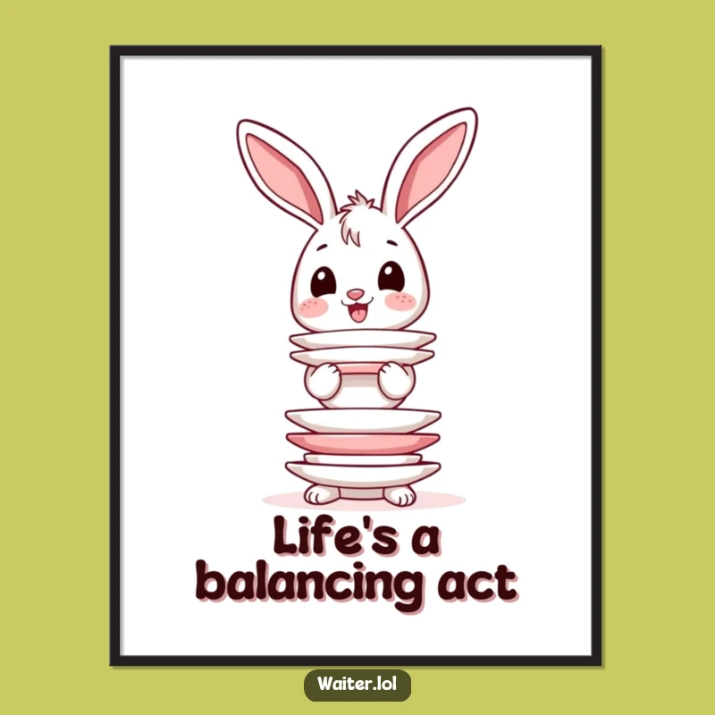Funny Free Printable Wall Art: Bunny Plate Juggler, Quirky Downloadable Decor for Animal Lovers