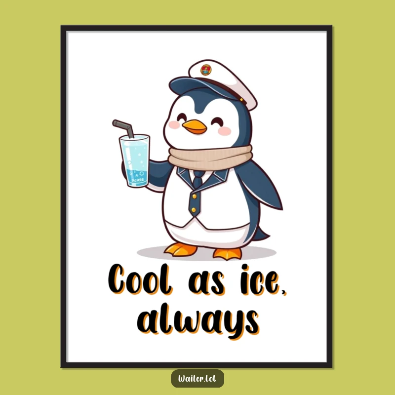 Funny Free Printable Wall Art: Proud Penguin Drink Service Downloadable Gift