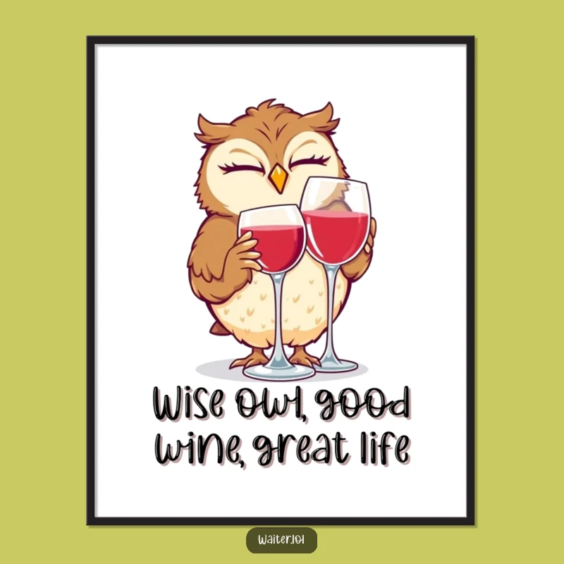 Giggling Owl Wine Art Free Printable - Whimsical Home Decor Downloadable