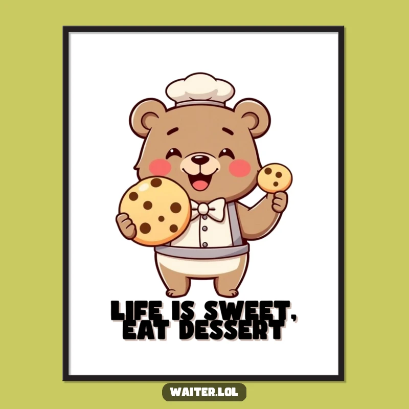 Free Printable Wall Art: Smiling Bear Waiter Funny Downloadable Decor