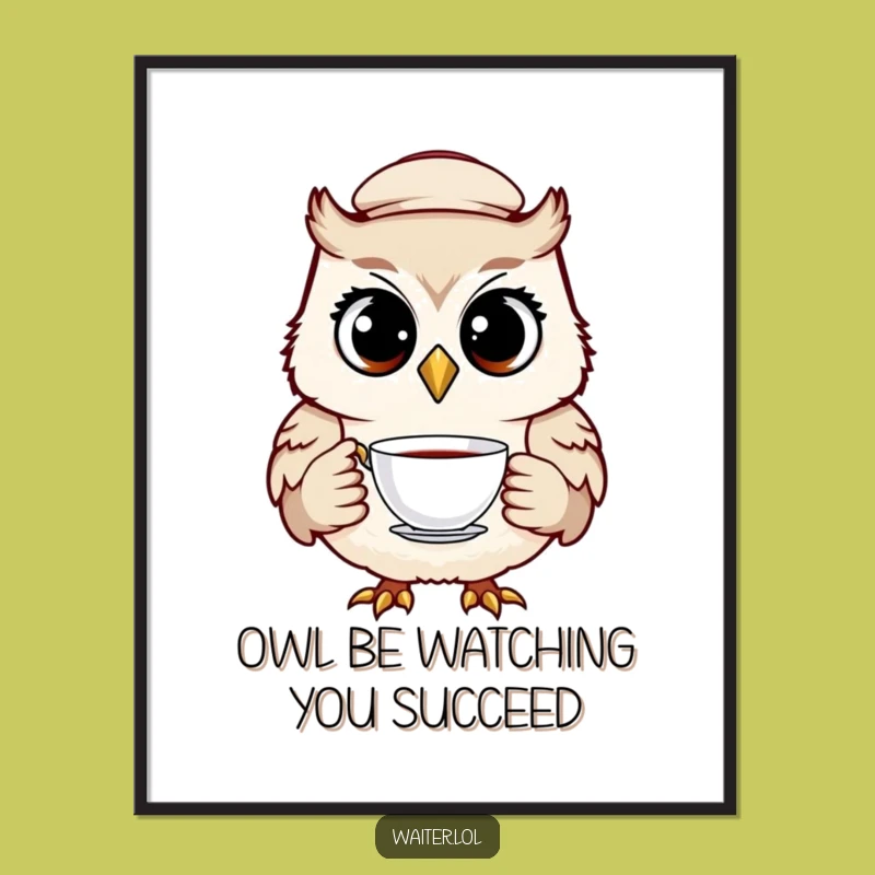 Free Printable Wall Art: Cheerful Owl Waiter Funny Decor Downloadable for Whimsical Spaces