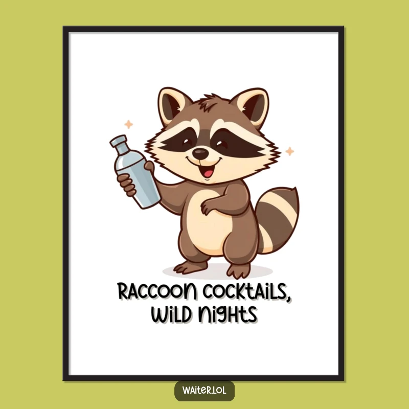 Funny Free Printable Wall Art: Raccoon Cocktail Shaker, Humorous Downloadable Decor