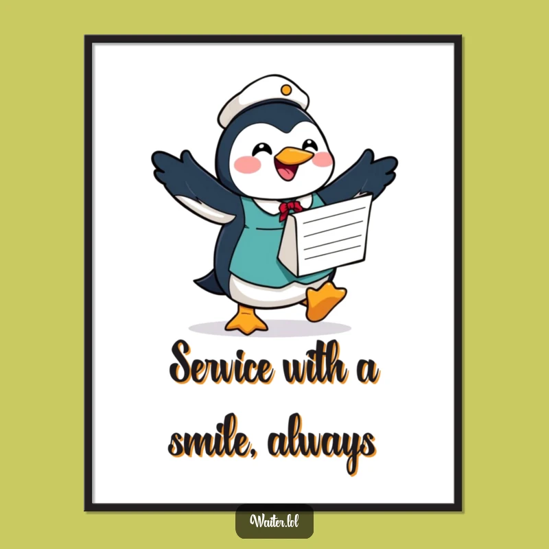 Free Printable Penguin Waiter Art - Hilarious Downloadable Decor for Your Home Office