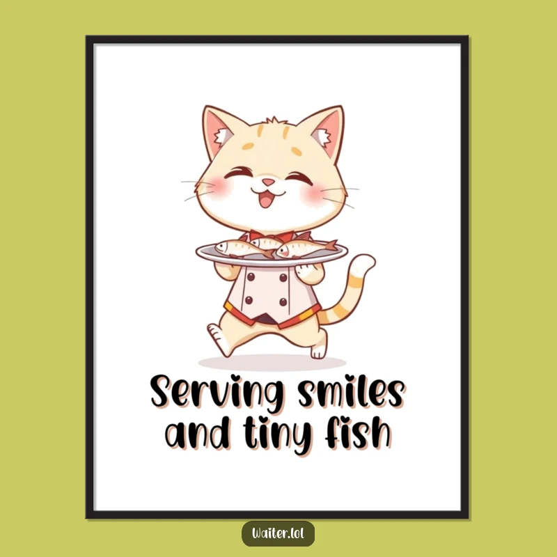 Free Printable Wall Art: Giggling Cat Waiter Funny Downloadable Decor