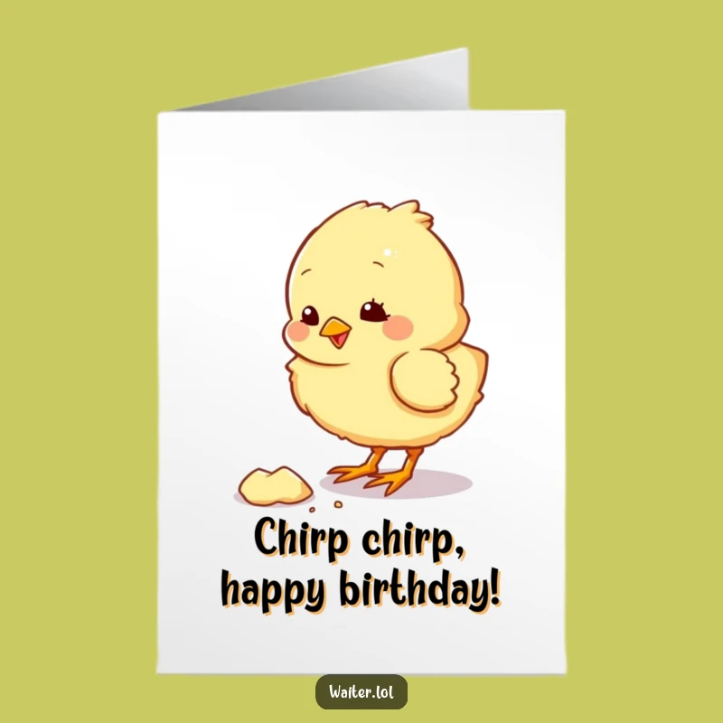 Free Printable Birthday Card Fluffy Chick Eating Crumb Funny Downloadable Gift
