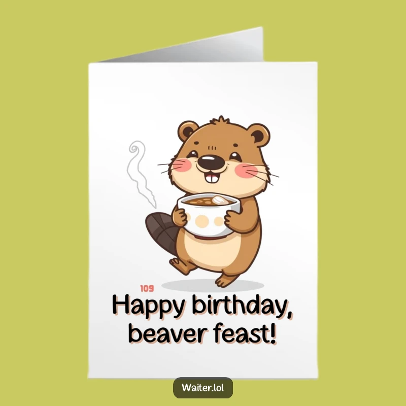 Free Printable Birthday Card: Beaver's Careful Meal, Hilarious Downloadable Gift