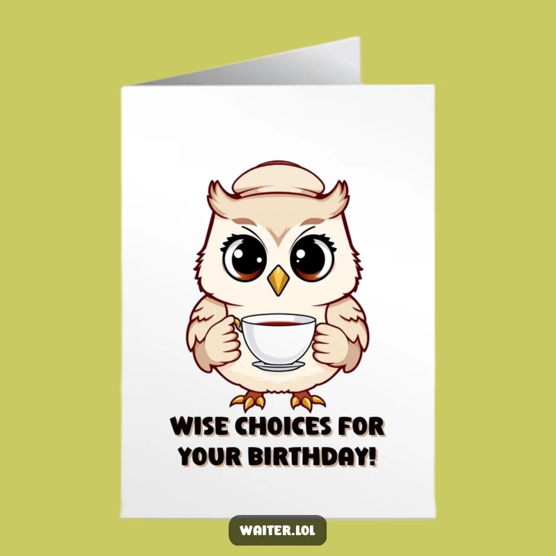 Free Printable Birthday Card: Cheerful Owl Waiter Funny Downloadable Gift for Instant Smiles
