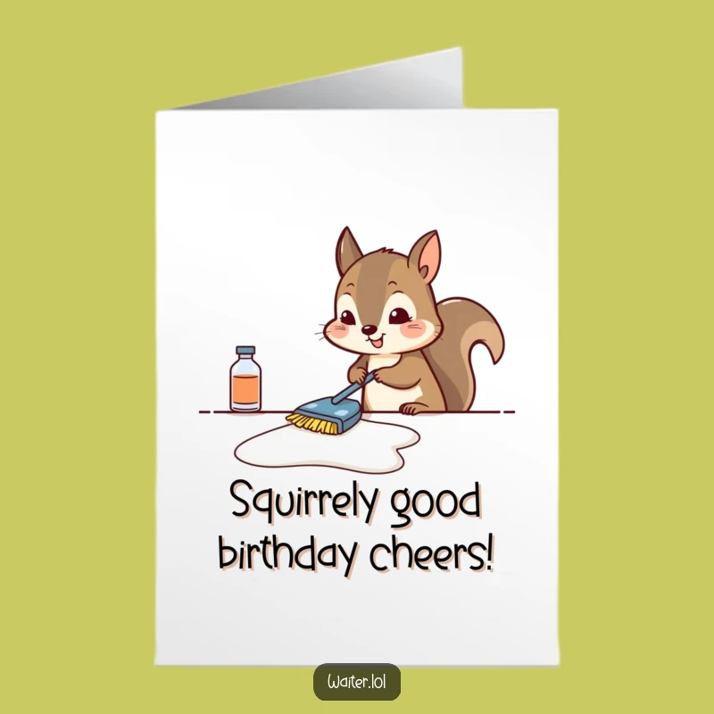 Free Printable Birthday Card: Determined Squirrel Cleaning Humor, Downloadable Gift