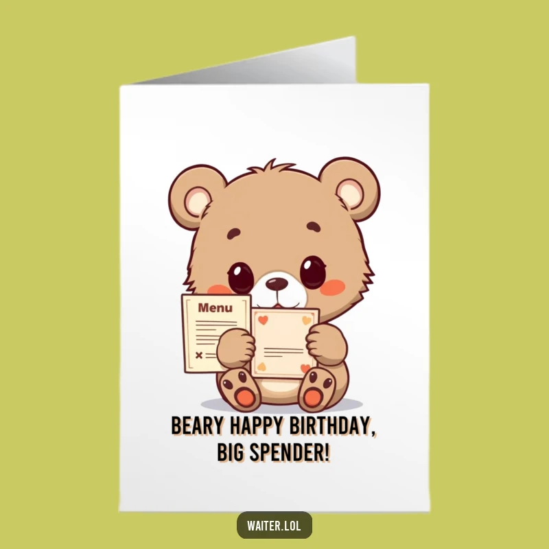 Free Printable Birthday Card: Funny Bear Cub Menu - Hilarious Downloadable Gift