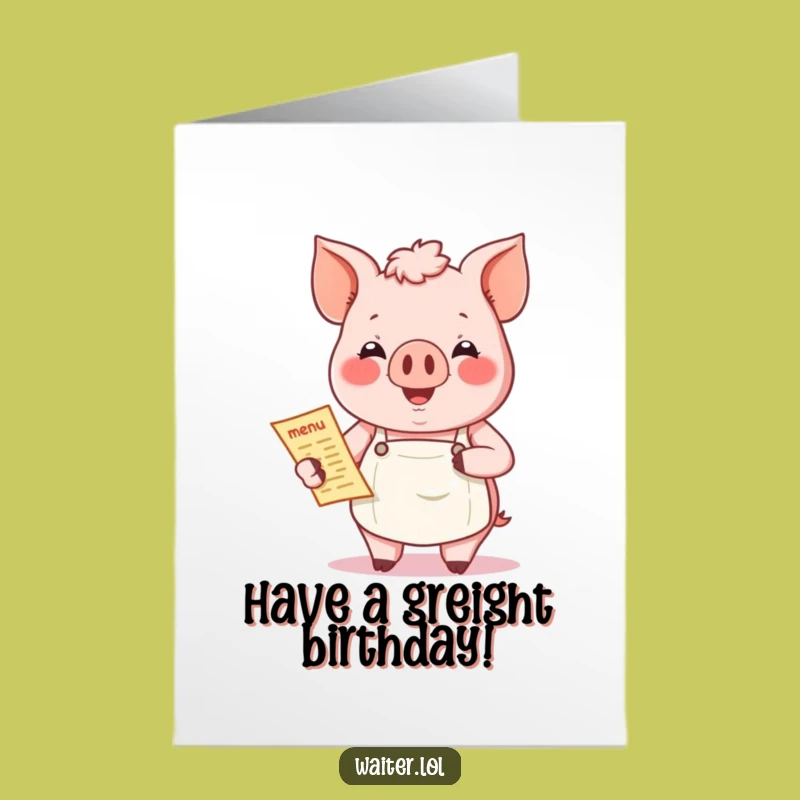 Free Printable Birthday Card: Jovial Pig Menu Fun Funny Downloadable Gift