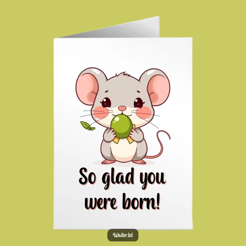 Free Printable Birthday Card: Tiny Mouse Offers Olive With Funny Bow Downloadable Gift