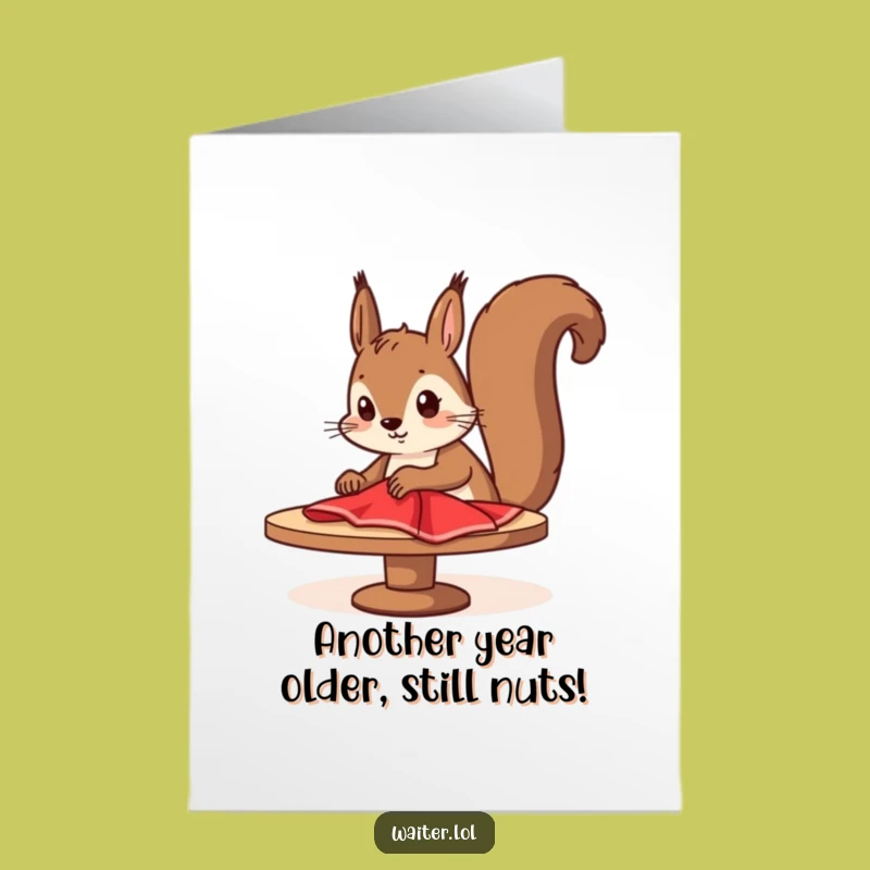 Free Printable Funny Squirrel Birthday Card: Busy Squirrel Cleans, Humorous Downloadable Gift