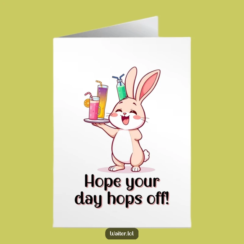 Funny Free Printable Birthday Card: Bunny Drink Wobble Humor Downloadable Gift