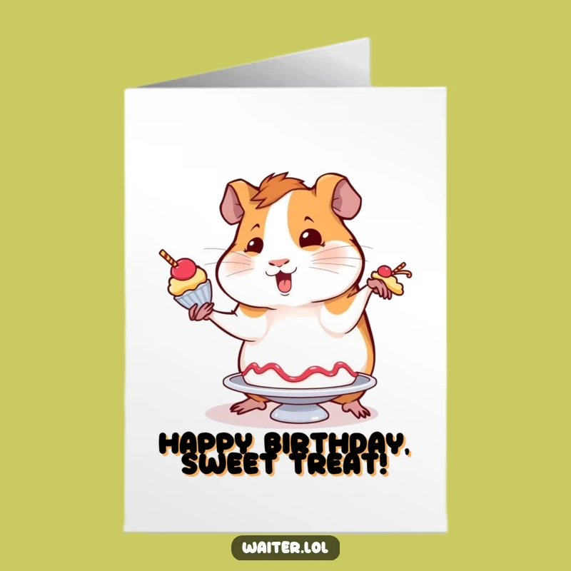 Free Printable Birthday Card: Wobbly Guinea Pig Dessert Mishap Downloadable Gift