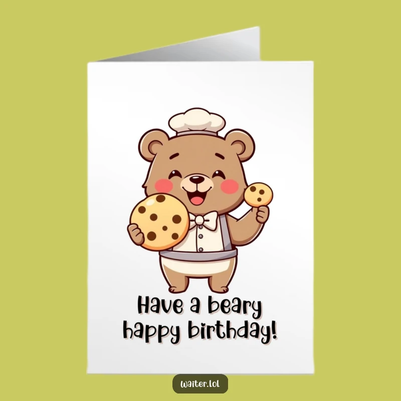 Free Printable Bear Waiter Birthday Card - Giant Cookie Downloadable for Big Fun