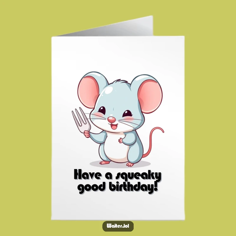 Polite Mouse Tiny Fork Free Printable Card - Cute Birthday Downloadable Gift