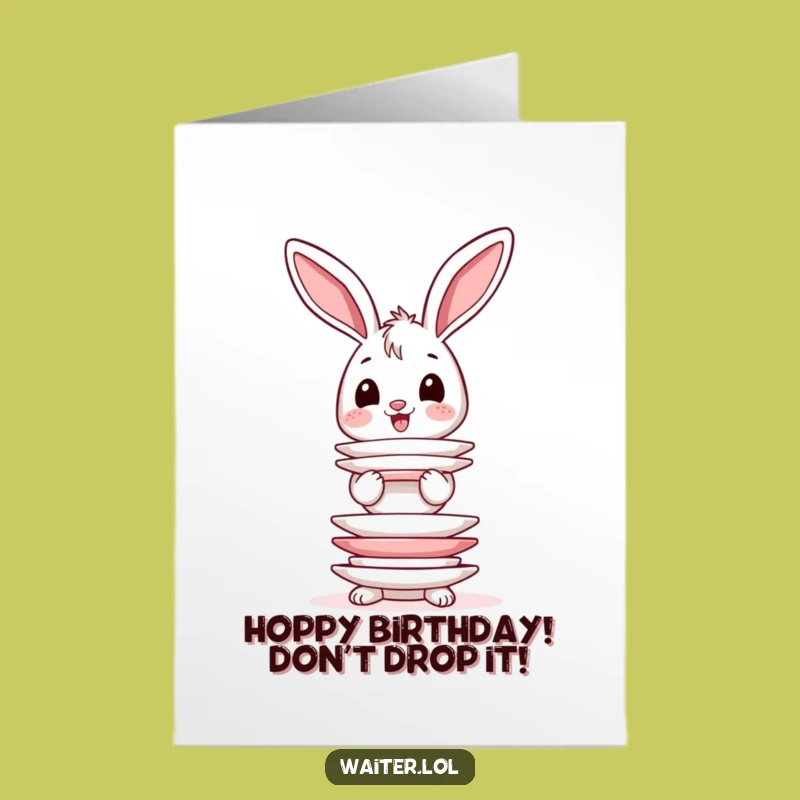 Free Printable Birthday Card: Wobbly Bunny Balance, Funny Downloadable Gift for a Special Friend