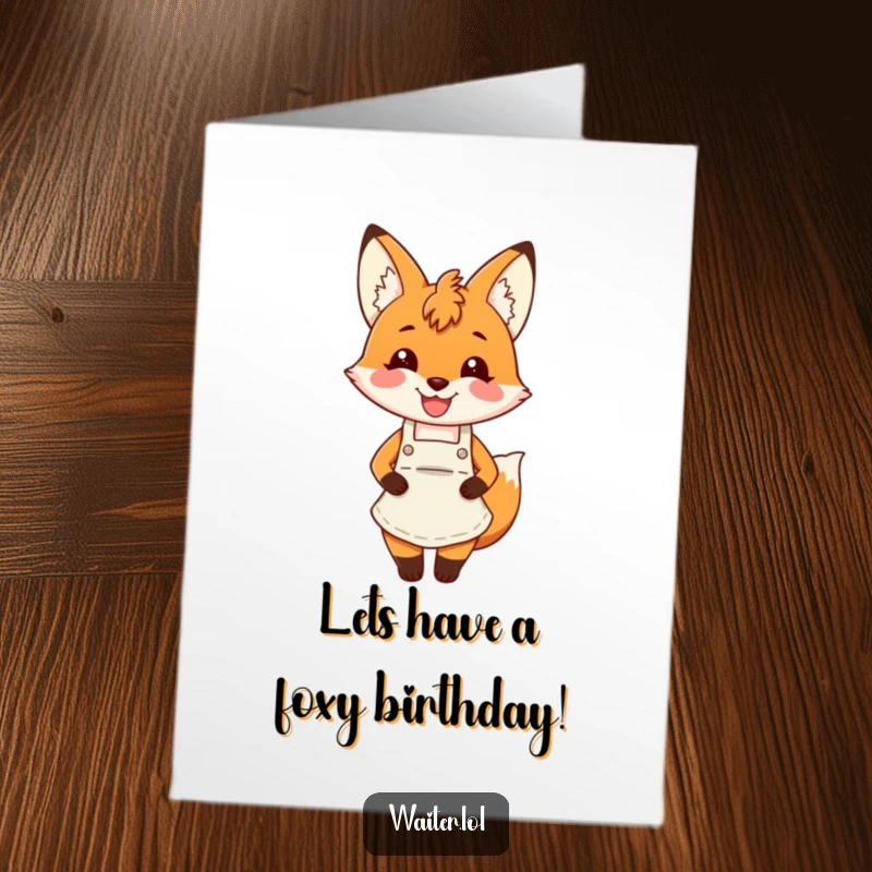 Funny Free Printable Birthday Card: Charming fox wearing an apron, smiling broadly with birthday wishes.