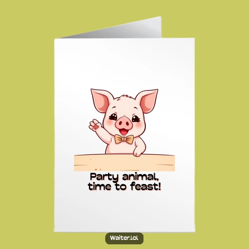 Funny Free Printable Birthday Card: Enthusiastic Piglet Bowtie, Perfect Downloadable Gift