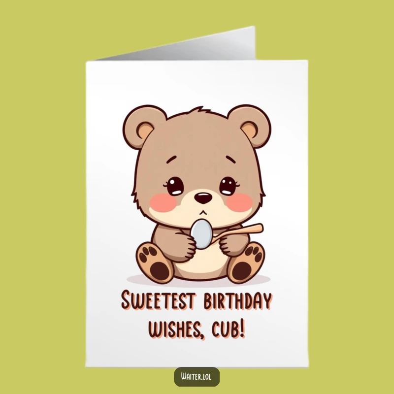 Free Printable Birthday Card: Hopeful Bear Cub's Treat - Funny Downloadable Gift!