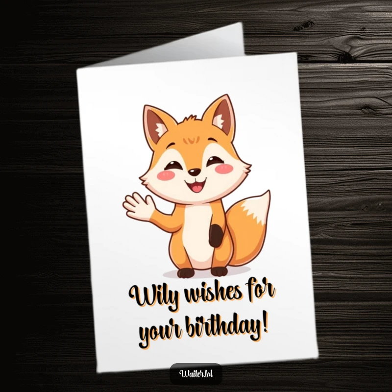 Funny Free Printable Birthday Card featuring a smiling fox with an open palm, offering a warm birthday welcome.
